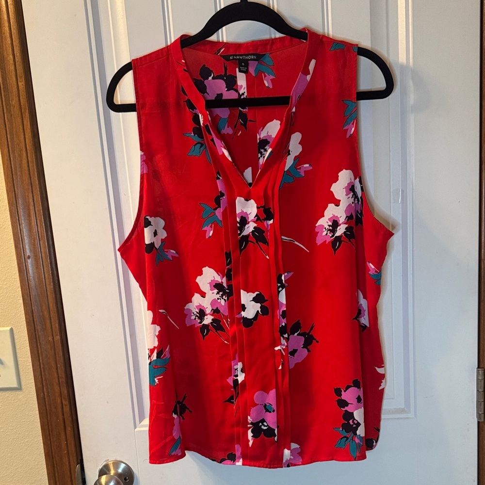 Worthington Vibrant Red Floral Sleeveless Blouse